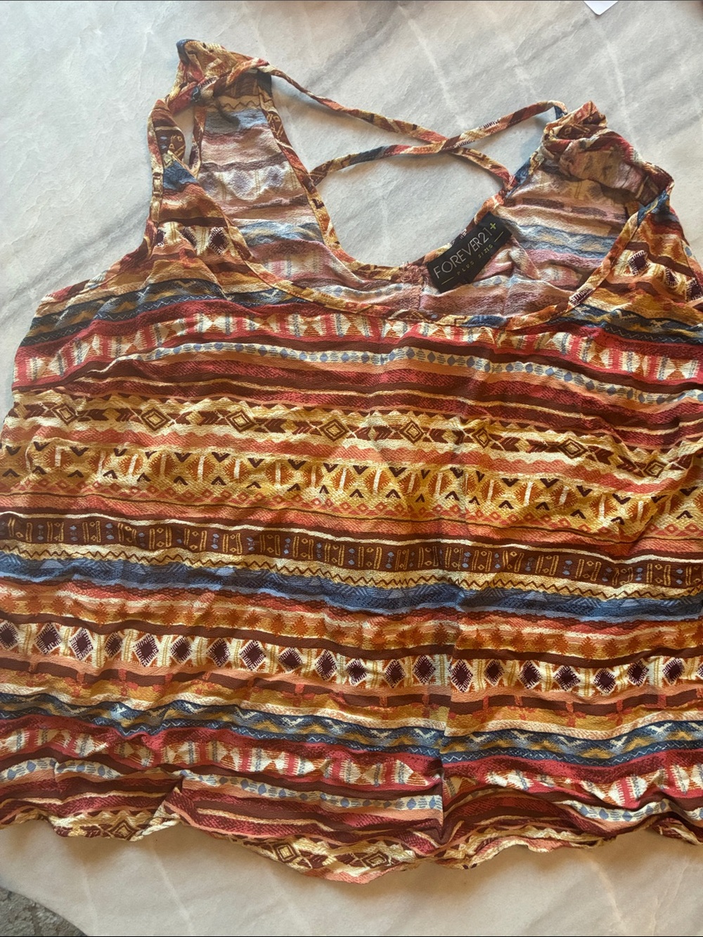 Forever 21 Multicolor Aztec Striped Tank Top - Yellow, Red, Blue, Brown